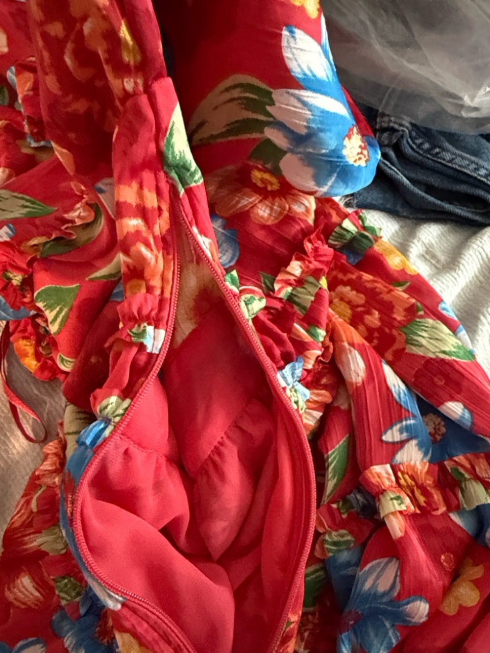 Chelsea & Violet Margaux Plisse Red Tiered Maxi Dress Side Zipper Side - Picture 14 of 15
